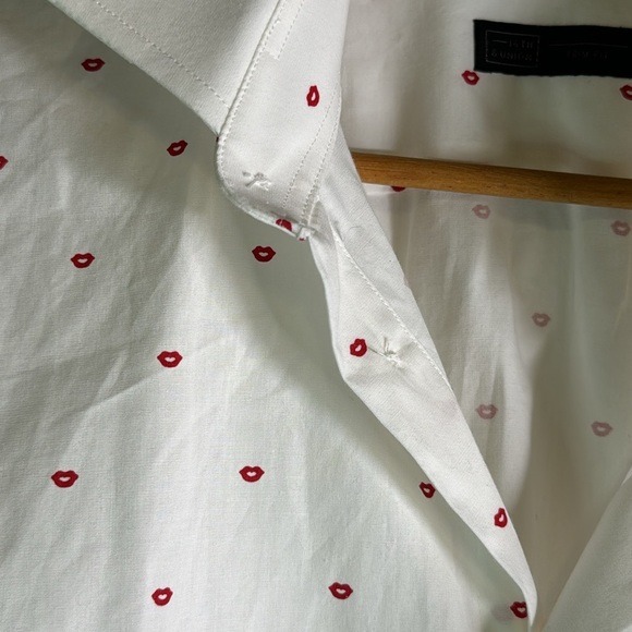 NWT 14th & Union Red 👄 Button Down White Shirt Trim Fit Men Small 14-14.5” - Picture 2 of 11
